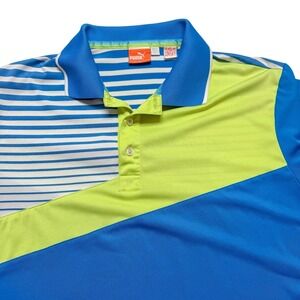 Puma Golf Polo Shirt Mens Large Blue Stripe DryCELL Performance Top‎ Athletic